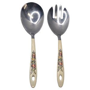 Corning Spice of Life Stainless Salad Serve Fork and Spoon Set Retro Kitchen